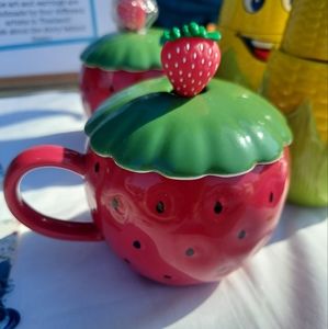 Strawberry Cup/Mug with Lid and Strawberry Spoon